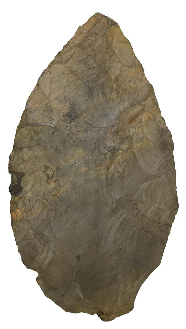 6 7/8" Flint Cache Blade. Coxsackie, NY. Flint Mine: 6 7/8" Flint Cache Blade. Coxsackie, NY. Good condition. Found by Mark Humpal near the Flint Mine Hill in Coxachie, NY (Greene County). The material from this source is specifically known as Coxsackie