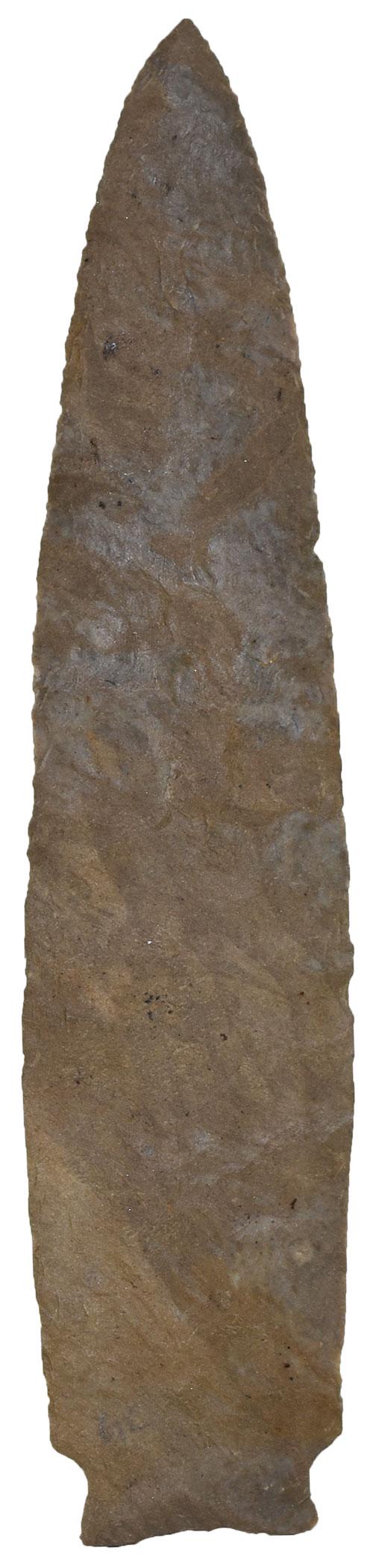 6 15/16" Short Base Benton. Perino COA. Chickasaw Co,: 6 15/16" Short Base Benton. Chickasaw Co, MS (Long Creek Site). Very thin and well made (G10). Mottled, glossy Ft. Payne. Ex-C.H. Baggerly, Dr. Jay Goldberg. Putty and Perino COA