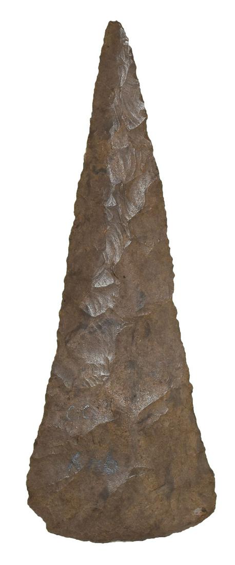 5" Beveled Cobbs. Ex-Earl Townsend. Fulton Co, IL.: 5" Beveled Cobbs. Fulton Co, IL. Very well flaked, fine example. Well patinated Woodford Chert. Ex-Earl Townsend. Putty G9+ COA
