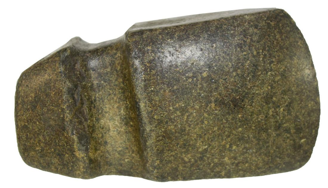 Very fine 3/4 Groove Axe from the Cuckler Collection.: 5 1/2" 3/4 Groove Axe. Adams Co, IL. Excellent shaping, highly developed. Fine polish, in good condition with a few small dings. Nice display. Ex-Gary Cuckler. Featured on the Sale Highlights page of 