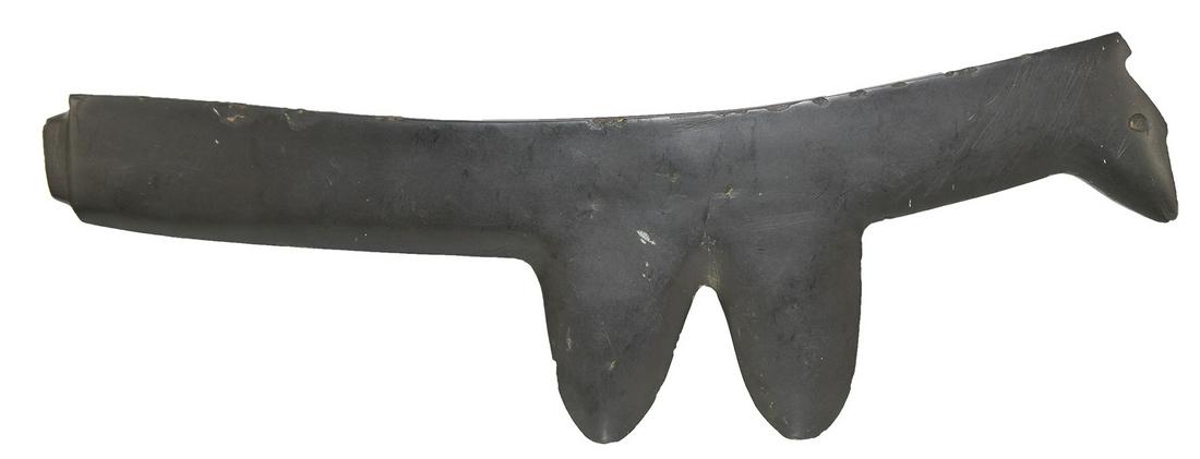 15 1/2" Northwest Coast Effigy Club. Known as: 15 1/2" Northwest Coast Effigy Club. Known as "Slavekiller Axes", these Monolithic Axe forms are found in OR and WA. Exact provenance of this piece is unknown. Its form is consistent with Northwest Co