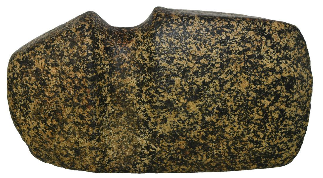 4 7/8" 3/4 Groove Axe from the Cuckler Collection. .: 4 7/8" 3/4 Groove Axe. Pike Co, IL. Very well made, nicely polished black and white Granite. Old, worn over ding to back side of pole. Ex-Gary Cuckler. Added photos to listing