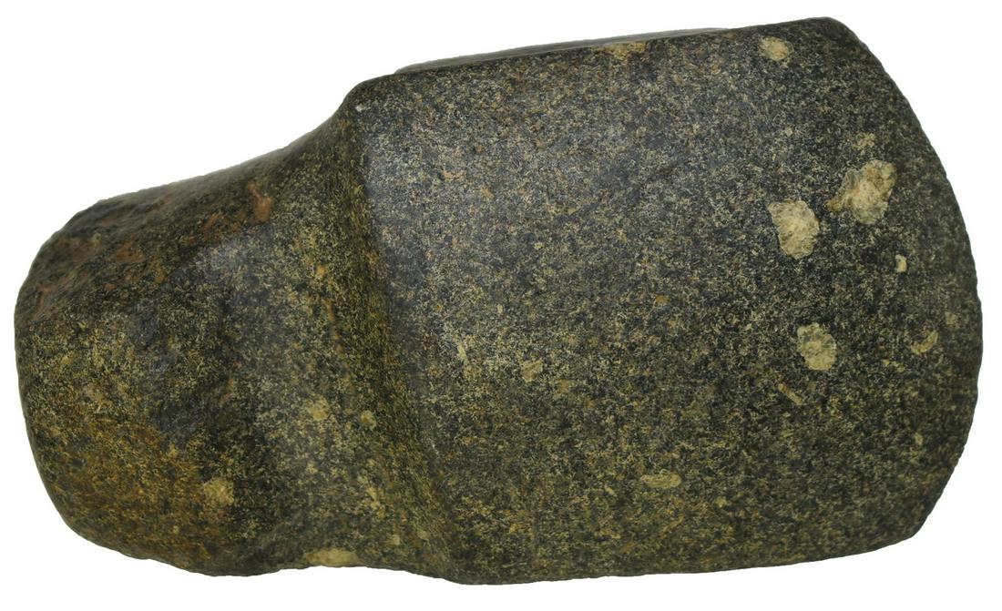 4 7/8" Porphyry Slant Groove Axe. Lee Co, IA.: 4 7/8" Porphyry Slant Groove Axe. Lee Co, IA. Anciently reworked pole. Ex-Gary Cuckler, Jim Tharpe. Found by Bernie Carroll