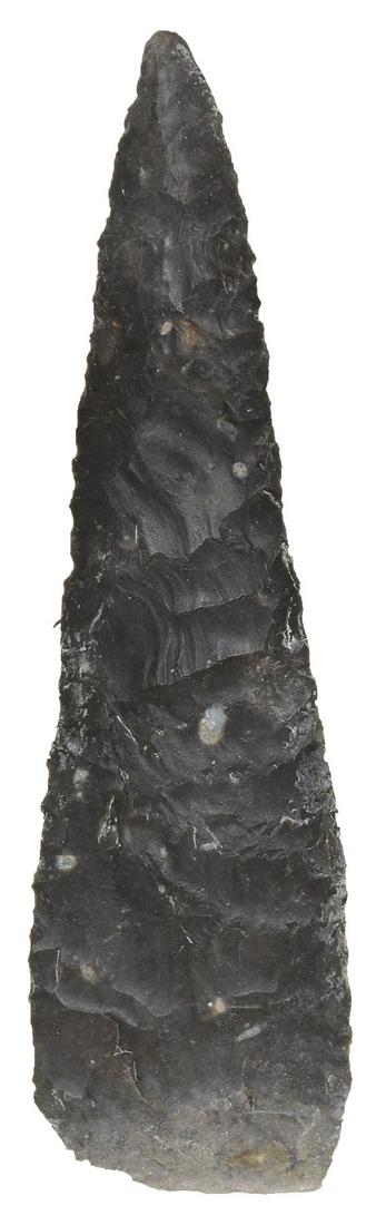Very fine 5 1/4" Ensor Knife. Rogers COA. Coryell Co,: Very fine 5 1/4" Ensor Knife. Coryell Co, TX. Thin, very well made. Glossy spotted black Chert. Very nice. Rogers COA