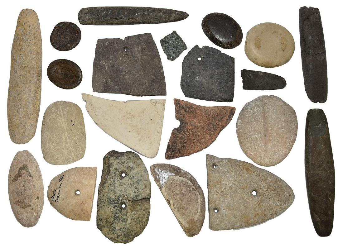 Group of 21 Stone and Slate Artifact from Texas. Some: Group of 21 Stone and Slate Artifact from Texas. Some broken, but rare examples from Texas. Ex-Dickie Allison
