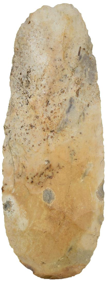 5 7/8" Spade. St. Clair Co, IL. Ex-Ben Thompson.: 5 7/8" Spade. St. Clair Co, IL. Small, nicely made example. Gray spotted Mill Creek Chert. Ex-Ben Thompson