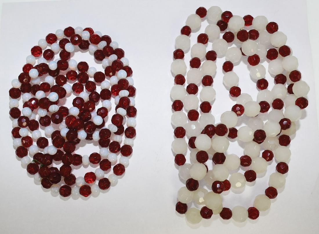 2 Glass Bead Trade Necklaces.  56" and 58".  Red and (1 of 1)