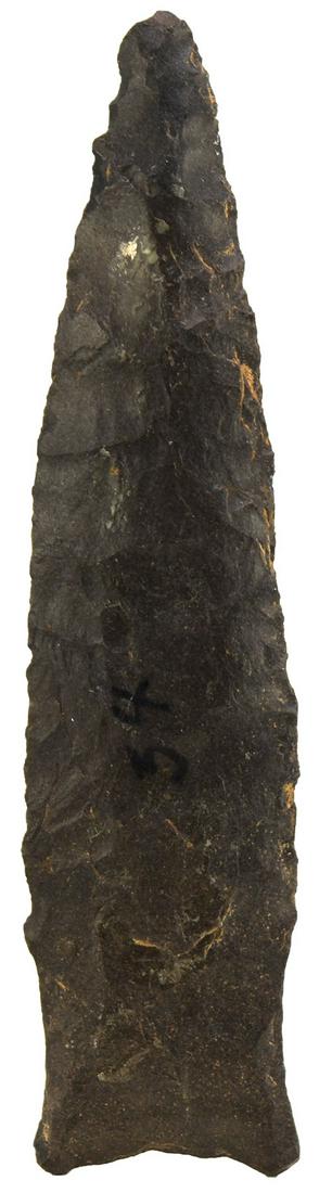 3 7/16" Dalton.  Stoddard Co, MO.  Glossy black chert (1 of 3)