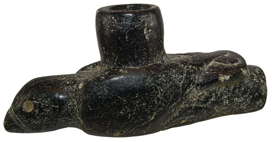 8 1/2" Steatite Cherokee Bird Effigy Pipe.  Older (1 of 5)