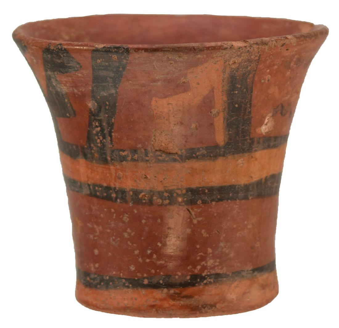 3" Mayan Chalice Cup.  MX.  Nicely decorated over red (1 of 4)