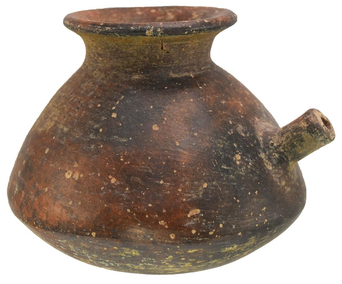 4 1/2" H. Pre-Columbian T-Pot Jar.  Colima.  MX. Glossy (1 of 5)