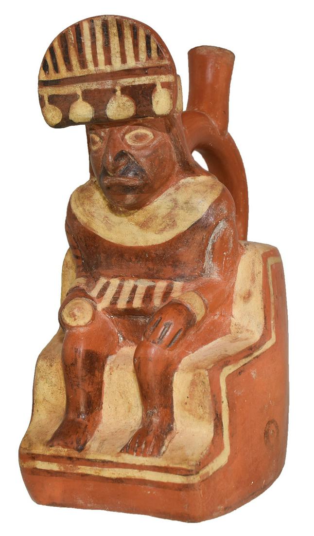 8 1/8" Moche Stirrup Effigy Bottle.  Pre-Columbian. (1 of 7)