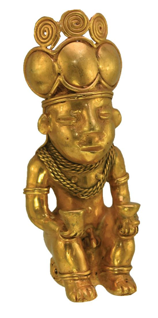 4 1/4" Tairona Figure.  Kneeling Warrior.  Gold content (1 of 5)