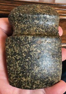 3 3/4" 3/4 Groove Axe. Jasper Co, IA. Very well: 3 3/4" 3/4 Groove Axe. Jasper Co, IA. Very well shaped and in fine condition. Good polish. Black and tan mottled Granite. Ex-Gary Cuckler, Boyd King