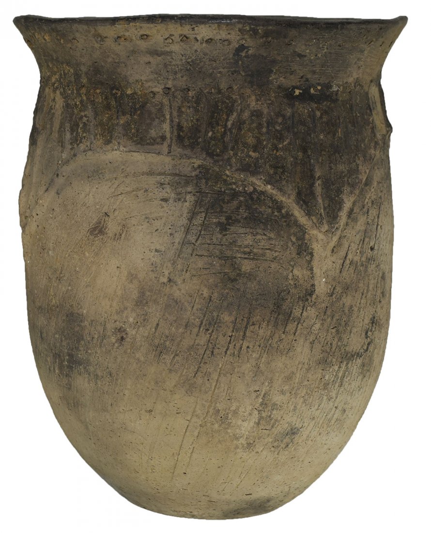7 1/4" H. Caddo Harleton Applique Jar. Northeast: 7 1/4" H. Caddo Harleton Applique Jar. Northeast Texas. Some repair, classic example. Ex-Tommy Bryden, Ron Bogg