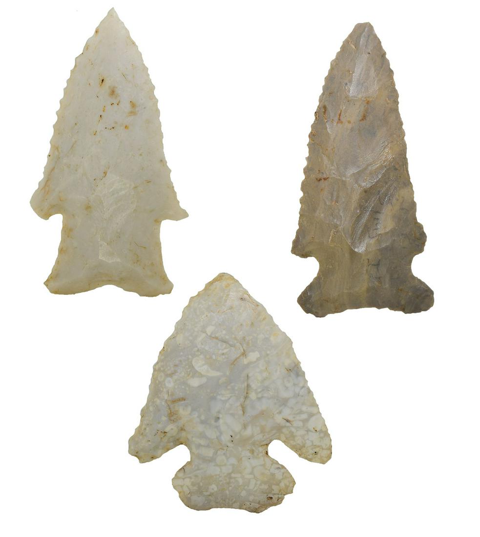 3 Nice Early Archaic Points from Wayne and Fayette Cos,: 3 Nice Early Archaic Points from Wayne and Fayette Cos, IL. 2" to 2 3/4". A particularly nice little Hardin