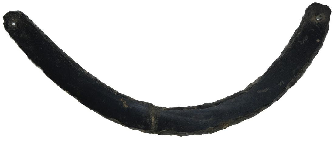 Wonderful 5 1/2" Jadeite Yoke. Mayan. Pre-Columbian.: Wonderful 5 1/2" Jadeite Yoke. Mayan. Pre-Columbian. Deep green with holes drilled on each end. Very fine condition. Ex-Gilbert Dilley