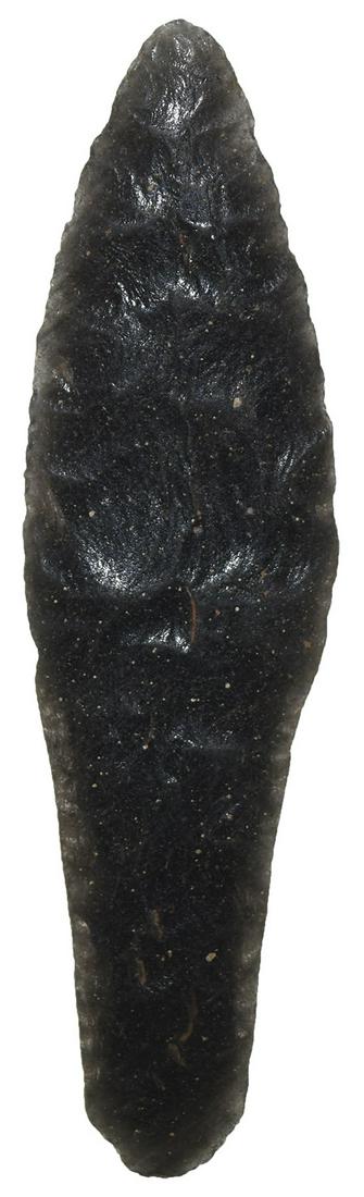 5 1/8" Cougar Mountain. WA/OR. Weathered Obsidian.: 5 1/8" Cougar Mountain. WA/OR. Weathered Obsidian. Edges are translucent. Ex-Jeff Hunt, Tommy Bryden