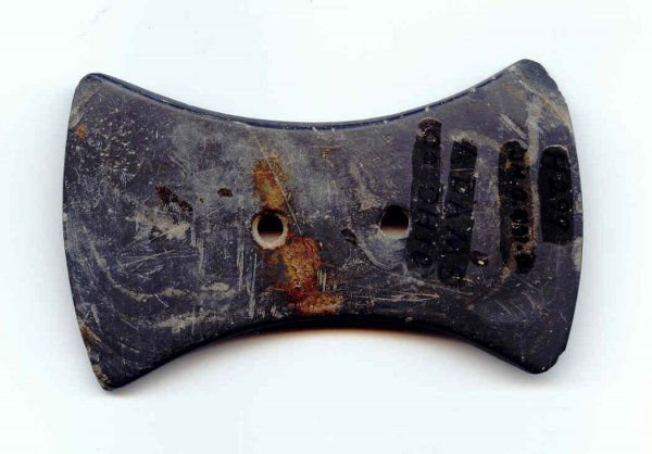 Biconcave Gorget, OH: 402. 3 5/8" Biconcave Gorget. Adams Co,OH. Ex-Huff