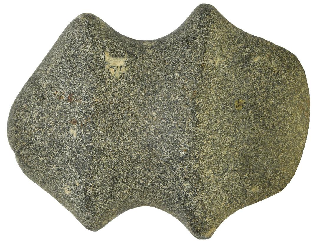 5" Michigan Barbed Axe. Battle Creek, MI. Nicely: 5" Michigan Barbed Axe. Near Battle Creek, MI. Nicely polished green Granite with porphyritic spotting. Very good condition with sharp bit. Found by Bob Leach