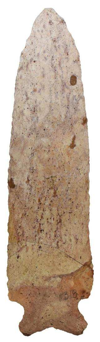 5 11/16" Osceola. Rogers COA. Found by Tony Bakutis: 5 11/16" Osceola. Found by Tony Bakutis in 1969 in Pike Co, IL. Colorful Strawberry Flint. Ex-Robert Lee, Tommy Bryden. Stermer, Putty G9 and Rogers COAs