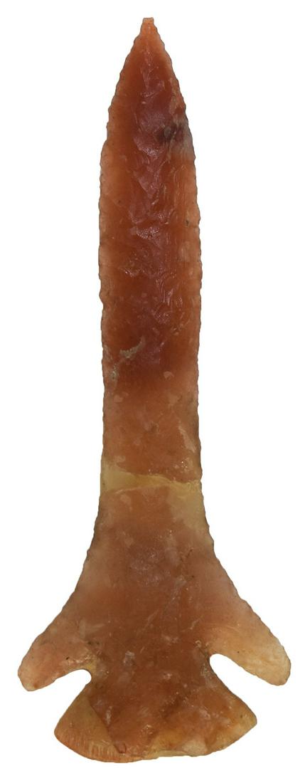 1 7/8" Agee. Pike Co, AR (Kidd Site). Roy Hathcock.: 1 7/8" Agee. Pike Co, AR (Kidd Site). Wafer thin, translucent Novaculite. Very well made. Caddo. Glued, some repair. Ex-Sam Johnson, Roy Hathcock. Found by Glenn Kizzia. 11/30/20: Added photo showing 