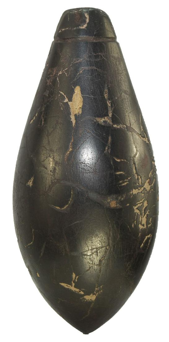 2 7/8" Grooved Plummet. Cole Co, MO. Hematite.: 2 7/8" Grooved Plummet. Cole Co, MO. Hematite. Excellent condition with fine polish and a few "worm marks". In the Ridenour collection for decades