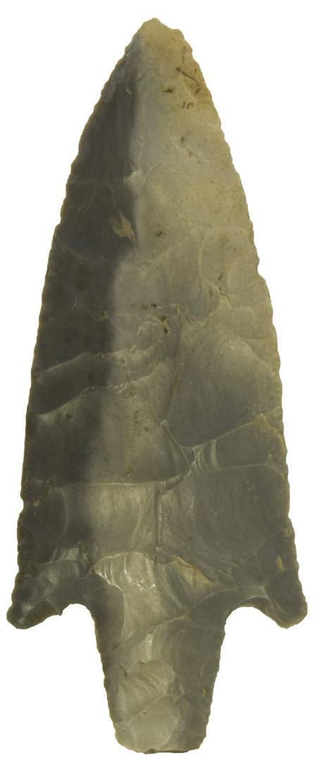 4 9/16" Buck Creek. Miami Co, IN. Finely flaked, very: 4 9/16" Buck Creek. Miami Co, IN. Finely flaked, very thin. Striped Hornstone. Slight impact to tip. Ex-Doug Underwood, Rocky Hall, Gary Hale