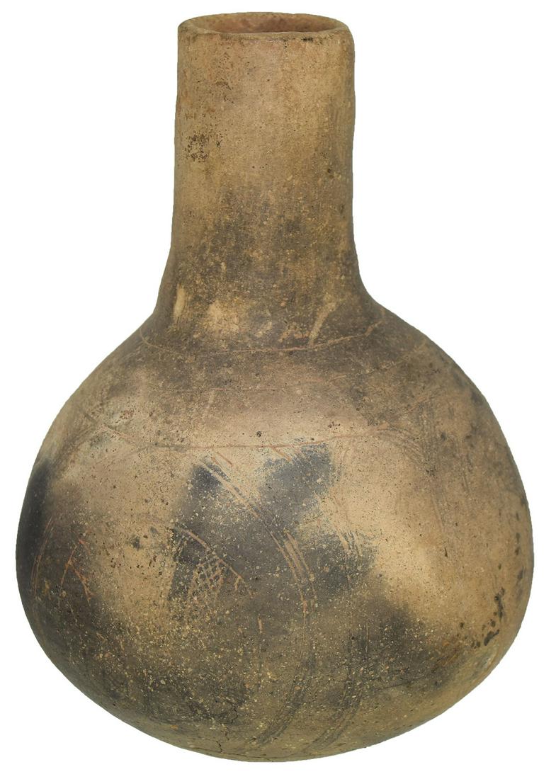 7 1/2" H. Caddo Engraved Bottle. Yell Co, AR. Solid.: 7 1/2" H. Caddo Engraved Bottle. Yell Co, AR. Solid, some light pressure cracking. Neat blonde finish with fire clouds. Ex-Doug Underwood, Ray Frasier