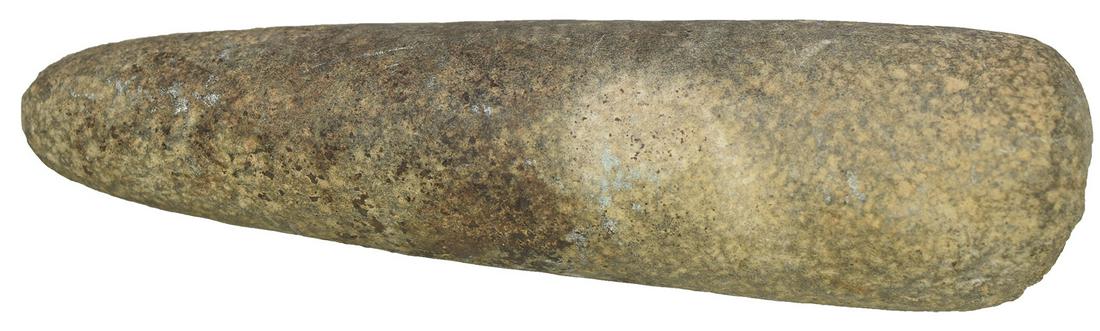 8 1/2" Hand Pestle with recessed, drilled area for: 8 1/2" Hand Pestle with recessed, drilled area for seeds to gather in while grinding. Louisa Co, IA. Ex-Greg Armuth. Found by Harold Boysen in 1960. Pictured in Prehistoric Artifacts of Iowa (p241)