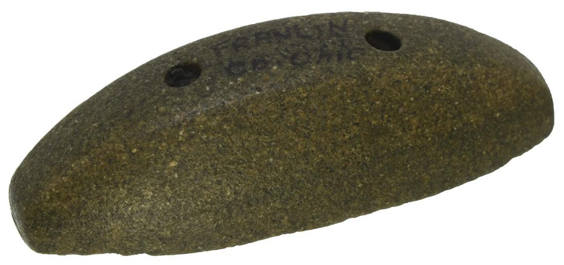 4 1/4" Hardstone Boatstone. Franklin Co, OH. Deeply: 4 1/4" Hardstone Boatstone. Franklin Co, OH. Deeply scooped with thin walls. Very well made, very fine condition. Polished brown and black Granite