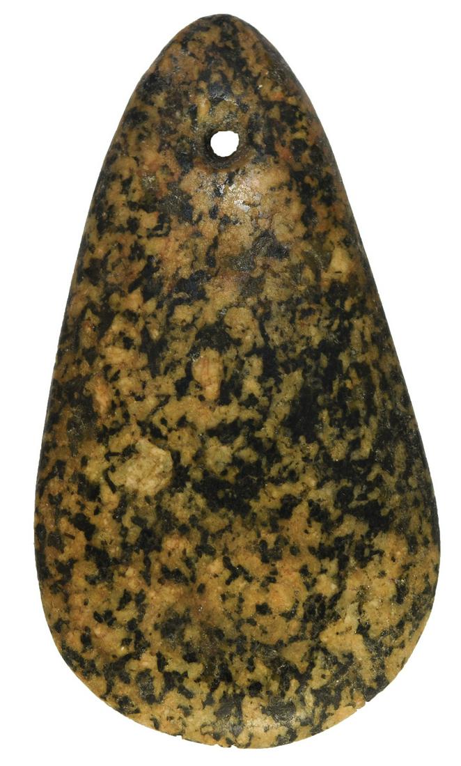 2 1/2" Hardstone Teardrop Pendant. Washington Co, OH.: 2 1/2" Hardstone Teardrop Pendant. Washington Co, OH. Nicely polished Granite. Very fine condition. Ex-Bell