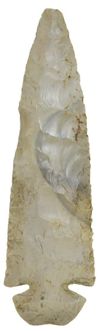 5" Dovetail. Davis COA. Daviess Co, KY. Light gray: 5" Dovetail. Daviess Co, KY. Light gray Hornstone with bullseye. Very well flaked. Thin. Tip ding. Ex-Doug Underwood, Dr. John Mountjoy. Davis G7 COA
