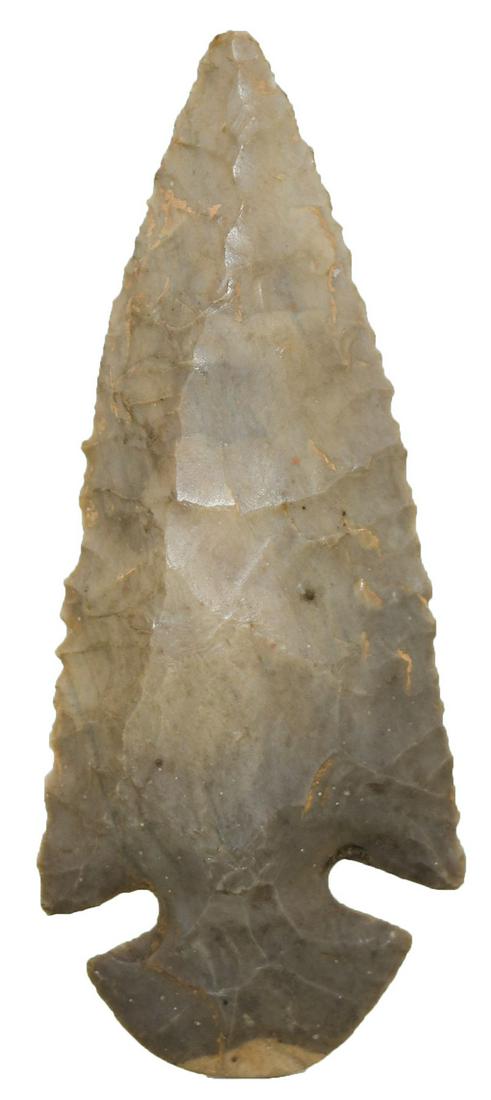 3 3/8" Beveled Dovetail. Oldham Co, KY. Steep bevel.: 3 3/8" Beveled Dovetail. Oldham Co, KY. Steep bevel. G10. Hornstone with cortex spot on base. Nice. Ex-Doug Underwood, Mitch Lewis