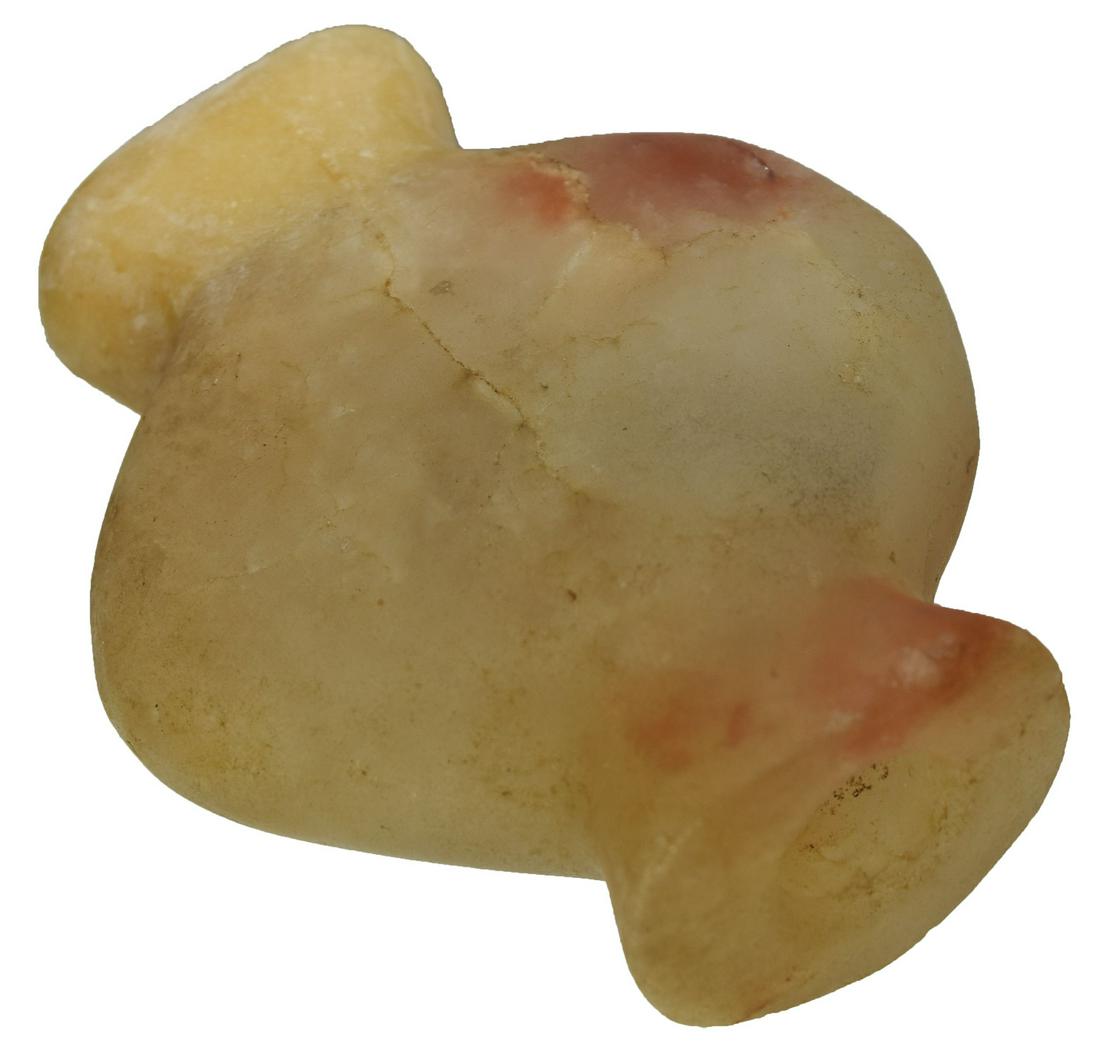 2 3/4" Quartz Bottle Bannerstone. Well pict. in: 2 3/4" Quartz Bottle Bannerstone. Found as part of a cache in Greene Co, AR (Williams Site near Beech Grove). 1/2" of one end restored. Translucent, high grade Quartz. Well pictured in Lutz' The Archa