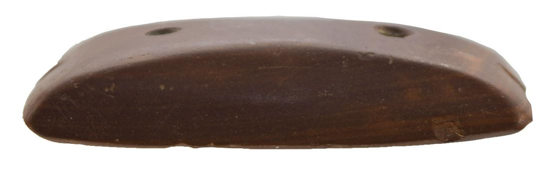 2 9/16" Tallied Semi-Keeled Gorget. Davis COA. Ross: 2 9/16" Tallied Semi-Keeled Gorget. Ross Co, OH. Very well made, highly polished Claystone. Ex-Scott Shiveley, Dave Root, Clem Caldwell. Davis G10 COA