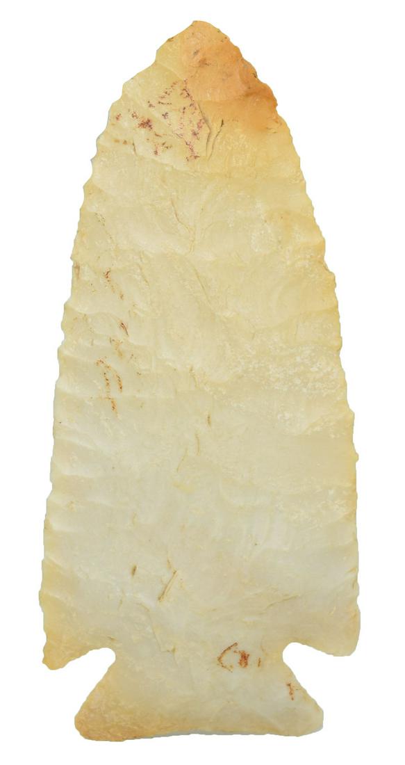 3 11/16" Stilwell. Greene Co, IL. Finely flaked,: 3 11/16" Stilwell. Greene Co, IL. Finely flaked, glossy cream chert. Pronounced edgework. Ex-Robert Lee, Tim Terwelp, Dennis Smith. Putty G8 + COA
