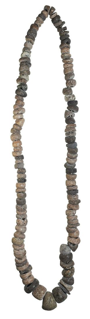 30" Stone Bead Necklace. Cocke Co, TN. Red Jasper: 30" Stone Bead Necklace. Cocke Co, TN. Carved stone/Steatite. Large beads, fine condition. Red Jasper Focus. Ex-Scott Shiveley, Kevin Pipes. Pictured in Pipes' October 2012 Sale Catalog