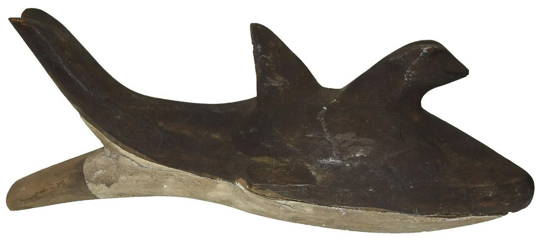 12" Wooden Northwest Coast Whale Effigy Rattle with: 12" Wooden Northwest Coast Whale Effigy Rattle with Bird Rider. Historic. 1920-1940. Old, Nice display. Original paint. Very good condition