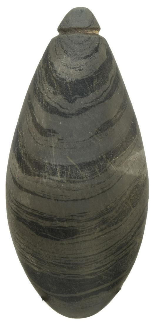 2 1/2" Grooved Plummet. Adams Co, IL. Polished banded (1 of 3)