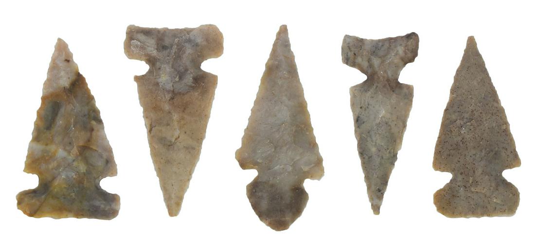 5 Spiro Mound Birdpoints. 11/16"-7/8". Ex-C.W. (1 of 4)