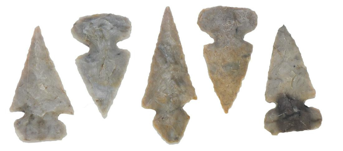 5 Spiro Mound Birdpoints. 3/4"-1". Ex-C.W. Cooperider, (1 of 4)