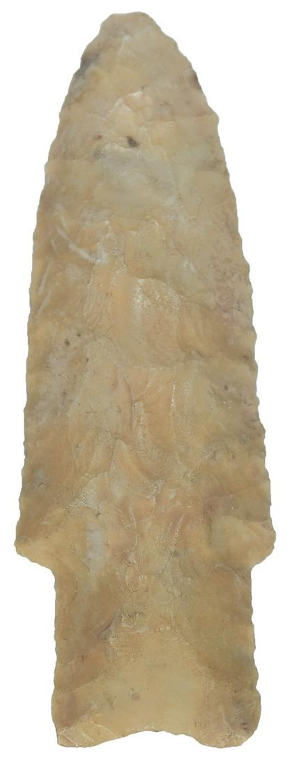 3" Alberta. Iowa. From the Roberts Collection. Detailed: 3" Alberta. Iowa. Glossy gold chert. Detailed edgework, ground base. Slight tip ding. In the Roberts collection for decades