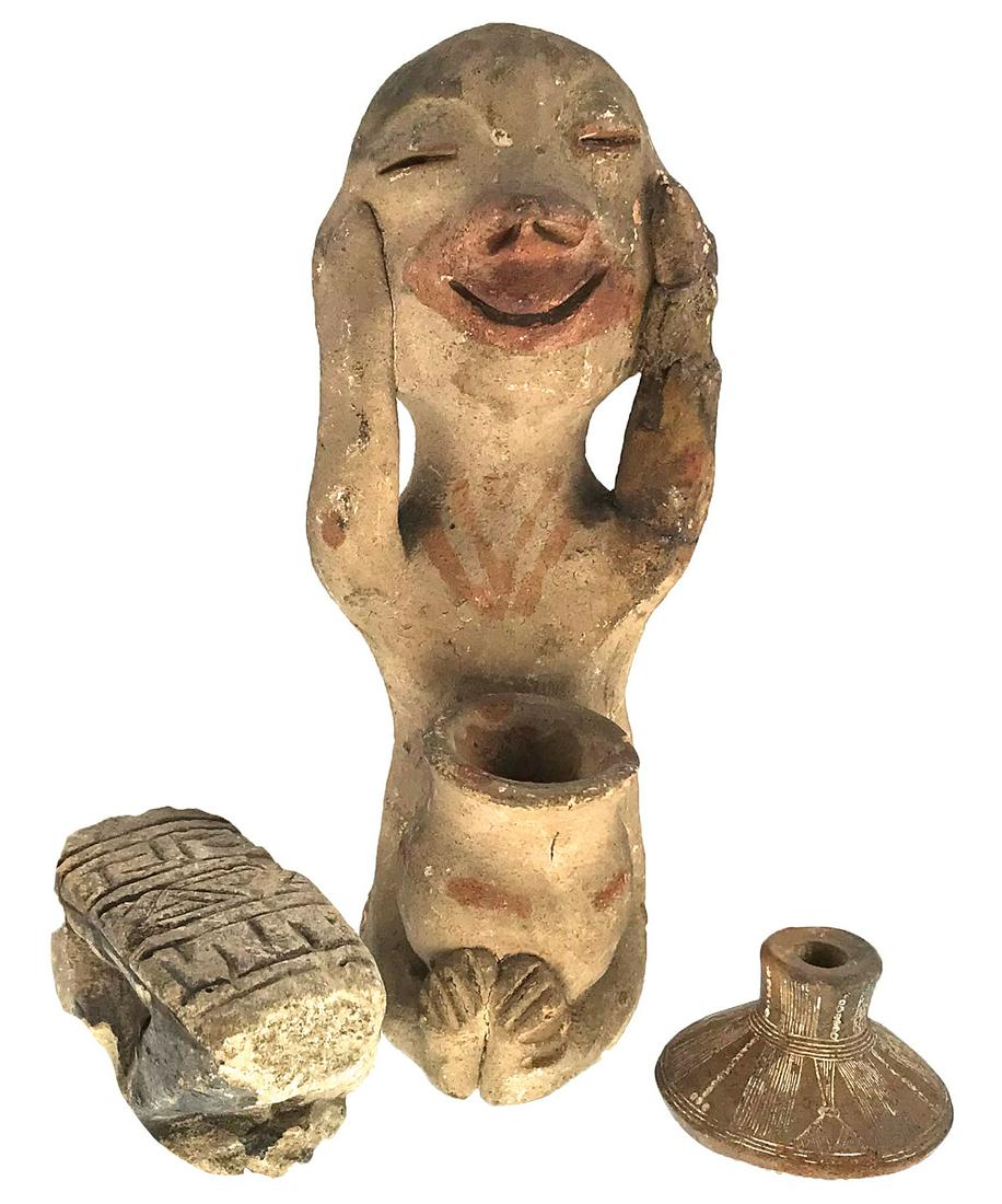 3 Pre-Columbian Artifacts MX. Human Effigy Spool, (1 of 1)