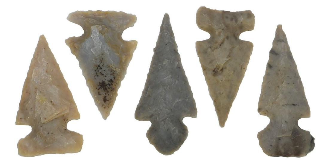 5 Spiro Mound Birdpoints.  3/4"-15/16".  Ex-Cooperider (1 of 3)