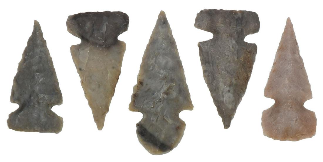 5 Spiro Mound Birdpoints.  3/4"-7/8".  Ex-Cooperider (1 of 3)