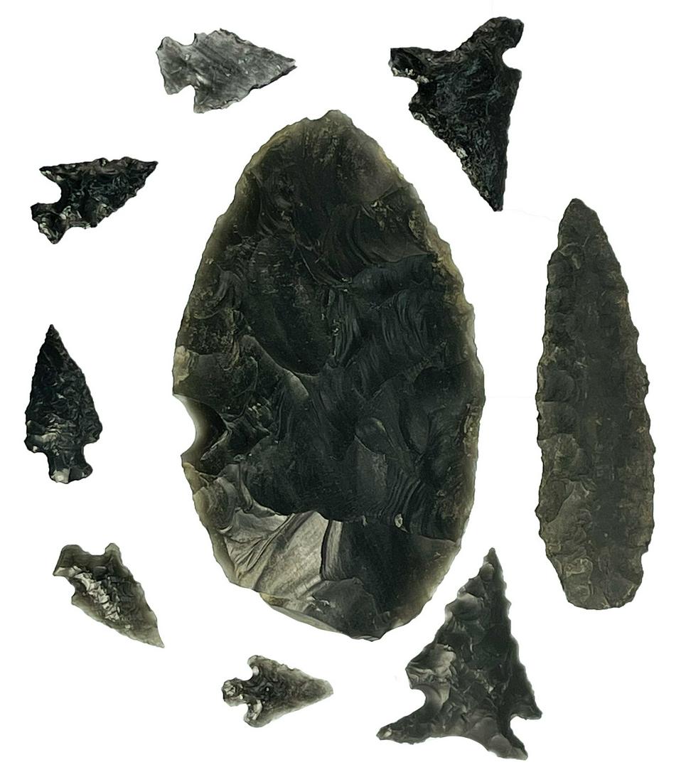 Group of 8 Oregon Obsidian Points.  3/4"-3 1/2" Six (1 of 2)
