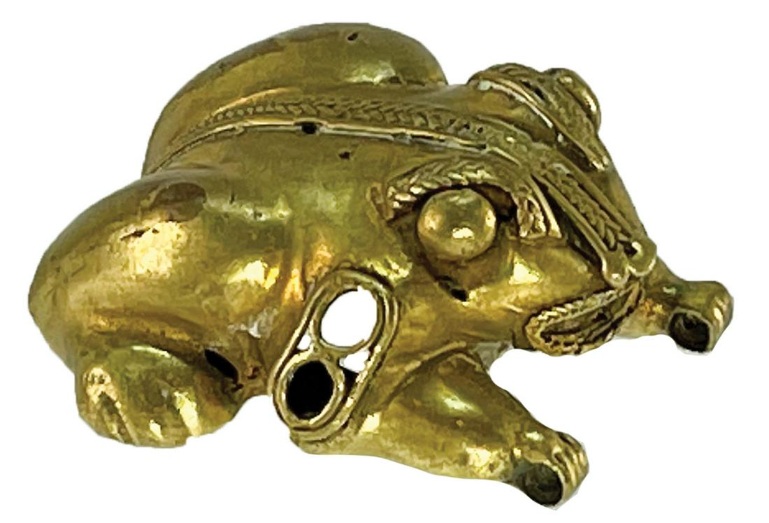 1 5/16" Tairona Frog Pendant.  Provenance and gold (1 of 3)