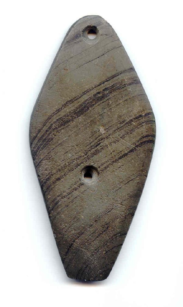 4 1/2" Glacial Kame Gorget. Johnson Co, IN. Ex-R: 4 1/2" Glacial Kame Gorget. Johnson Co, IN. Ex-Rene Battineau. Pictured in WW#6