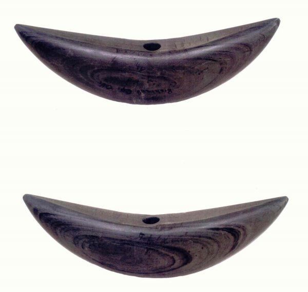 5 5/8" Crescent Bannerstone. Richland Co, OH. Pi: 5 5/8" Crescent Bannerstone. Richland Co, OH. Pic in Edwin Hall Sale Catalog (Old Barn)